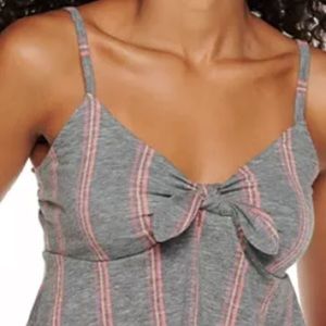 MUDD CROP TOP BOW FRONT GRAY STRIPES PINK SZ M